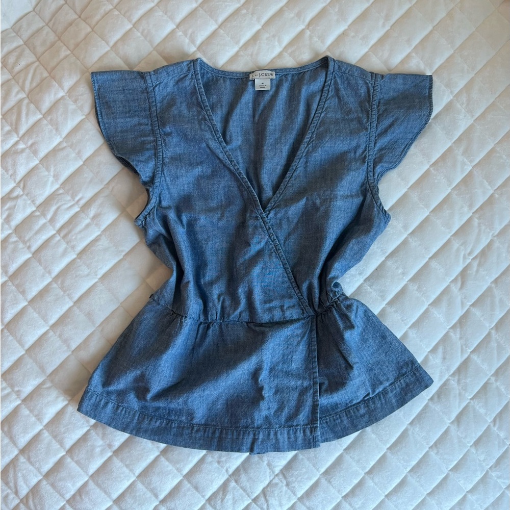 j. crew chambray flutter sleeve blouse